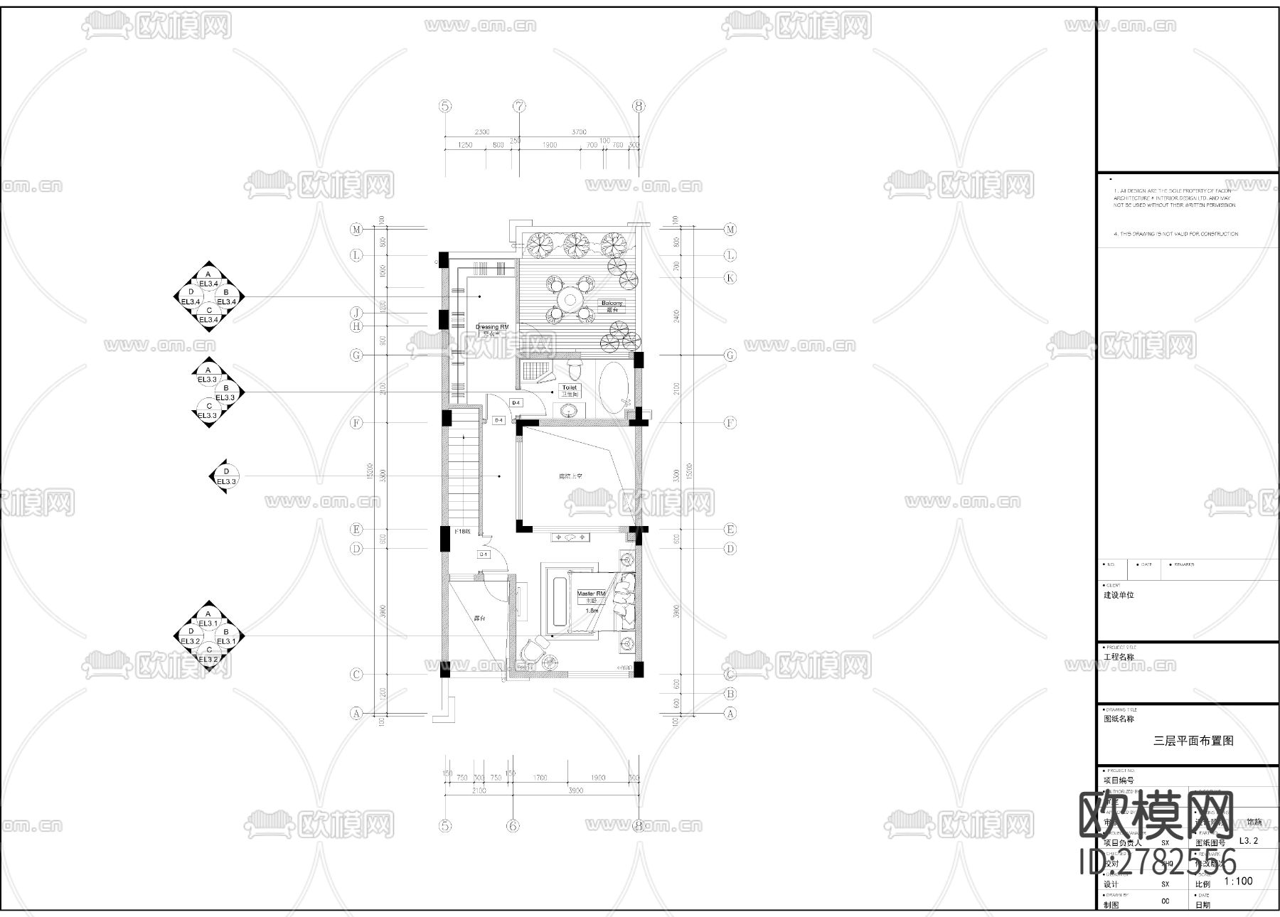 新古典5层别墅家装CAD施工图下载（渲染图8）