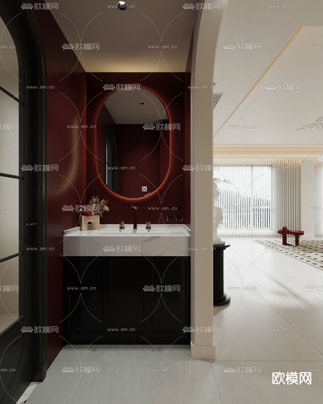 奶油风客厅 餐厅3d模型下载(渲染图4)