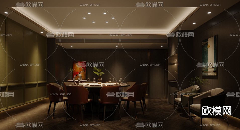中餐厅包间3d模型下载(渲染图1)