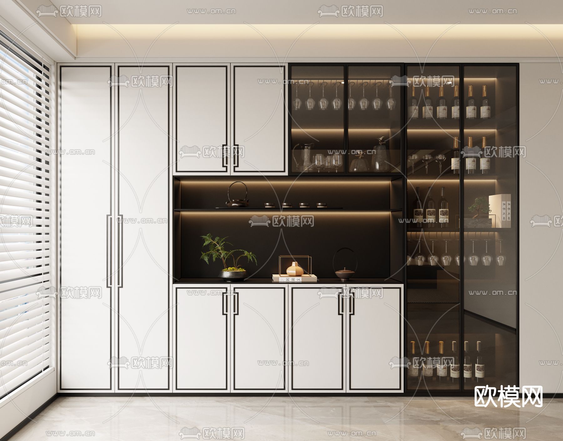 新中式酒柜3d模型下载
