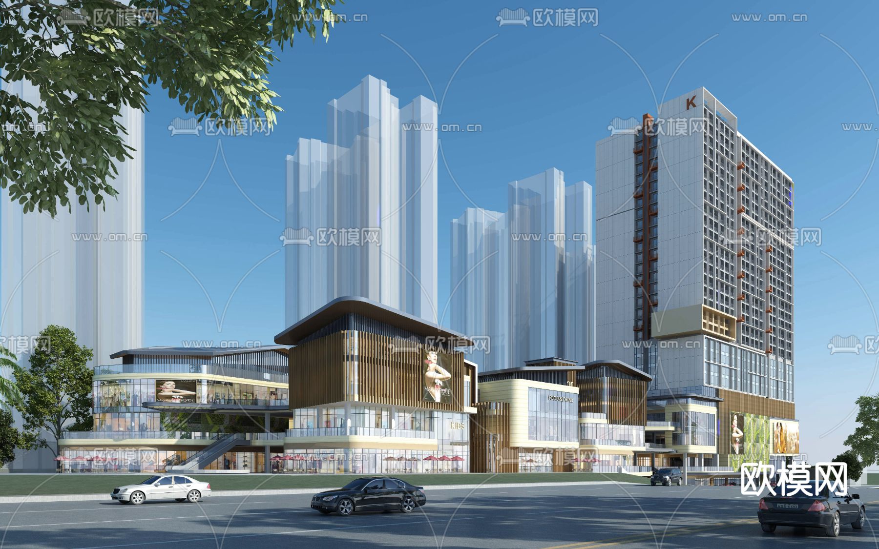 现代商业街3d模型下载