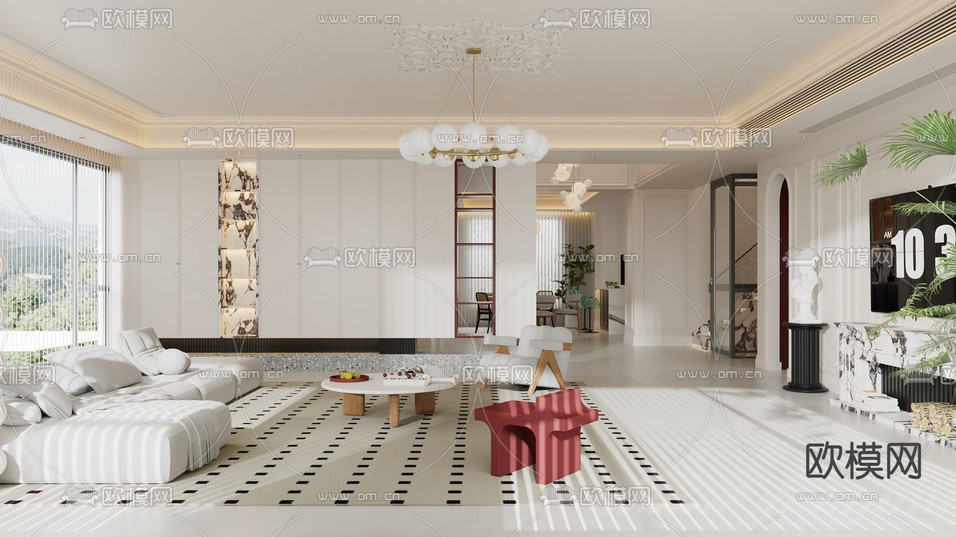 奶油风客厅 餐厅3d模型下载(渲染图8)