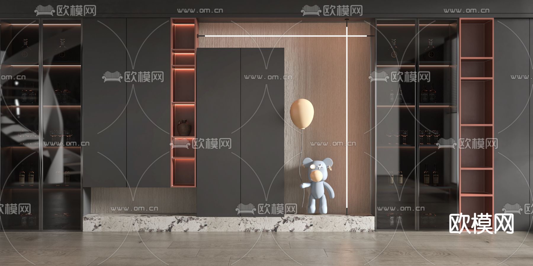 高级灰酒柜3d模型下载