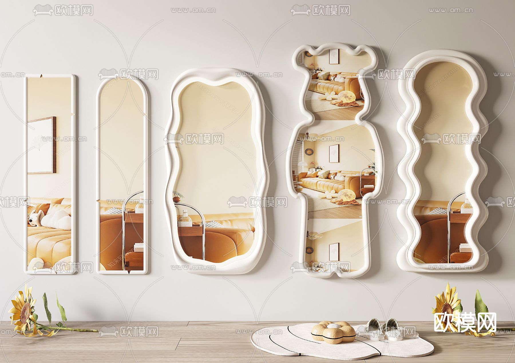 奶油风镜子 全身镜 装饰镜3d模型下载