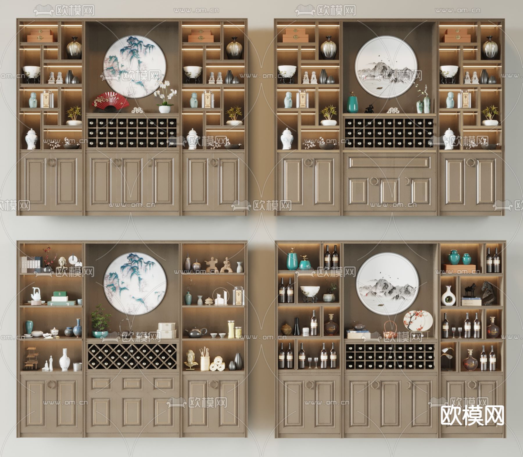 新中式酒柜3d模型下载