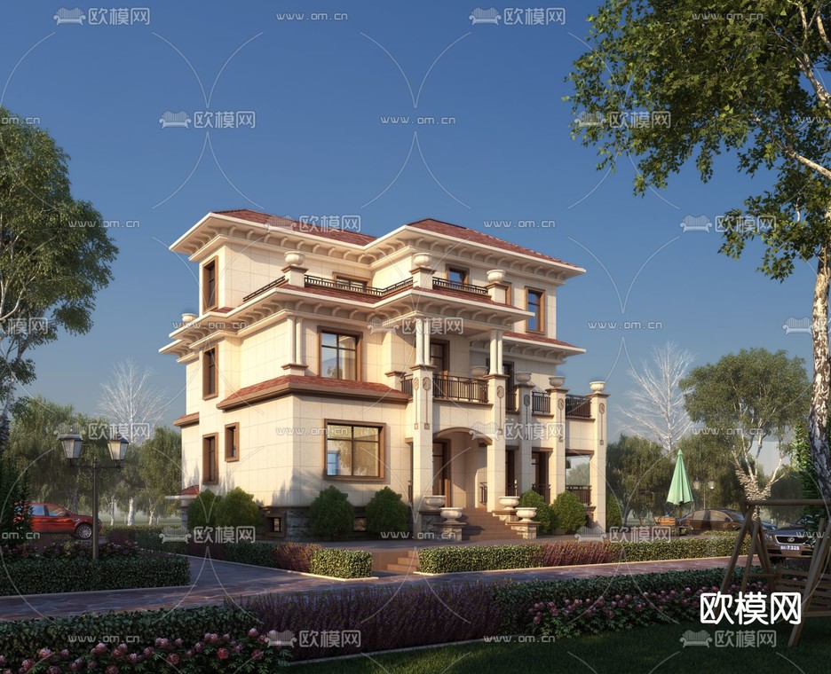 欧式别墅外观3d模型下载_ID14218976_3dmax免费模型-欧模网