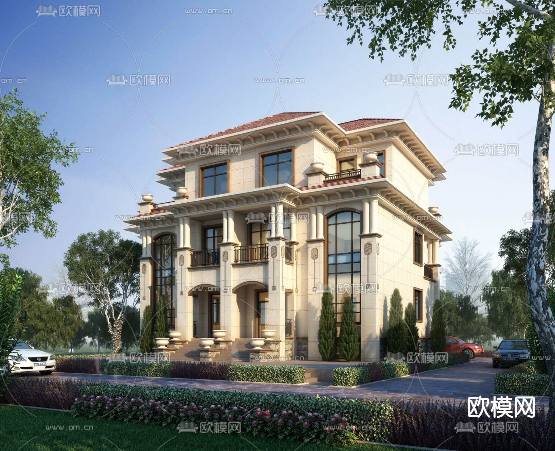 欧式别墅外观3d模型下载