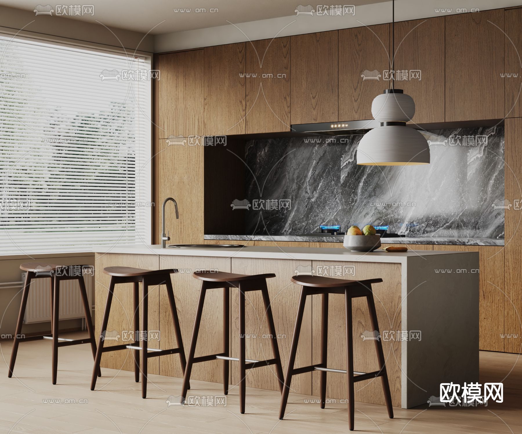 侘寂餐桌椅 吧台3d模型下载