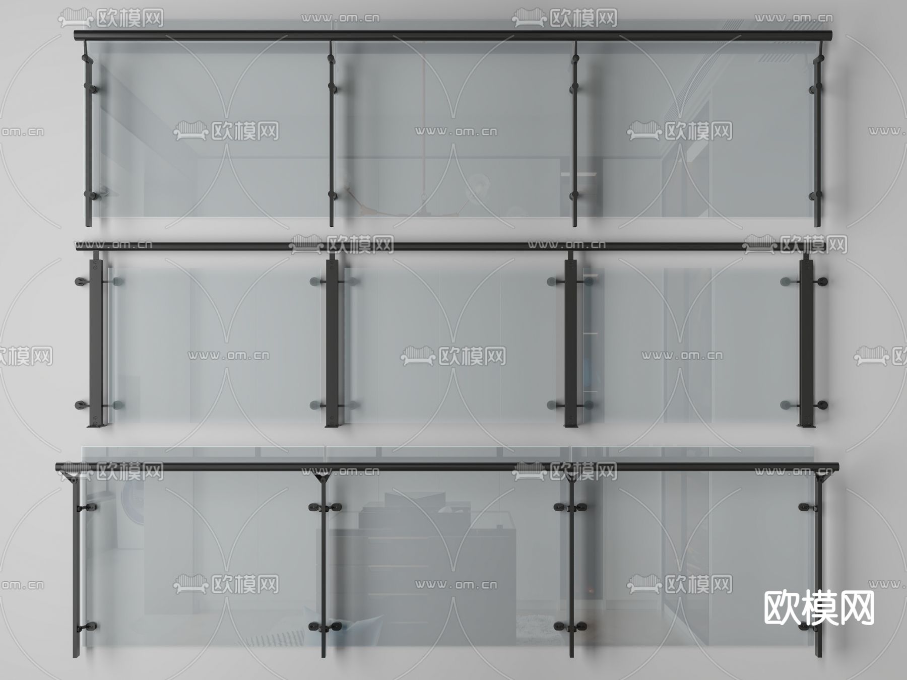 玻璃栏杆 护栏 围栏 拦河3d模型下载