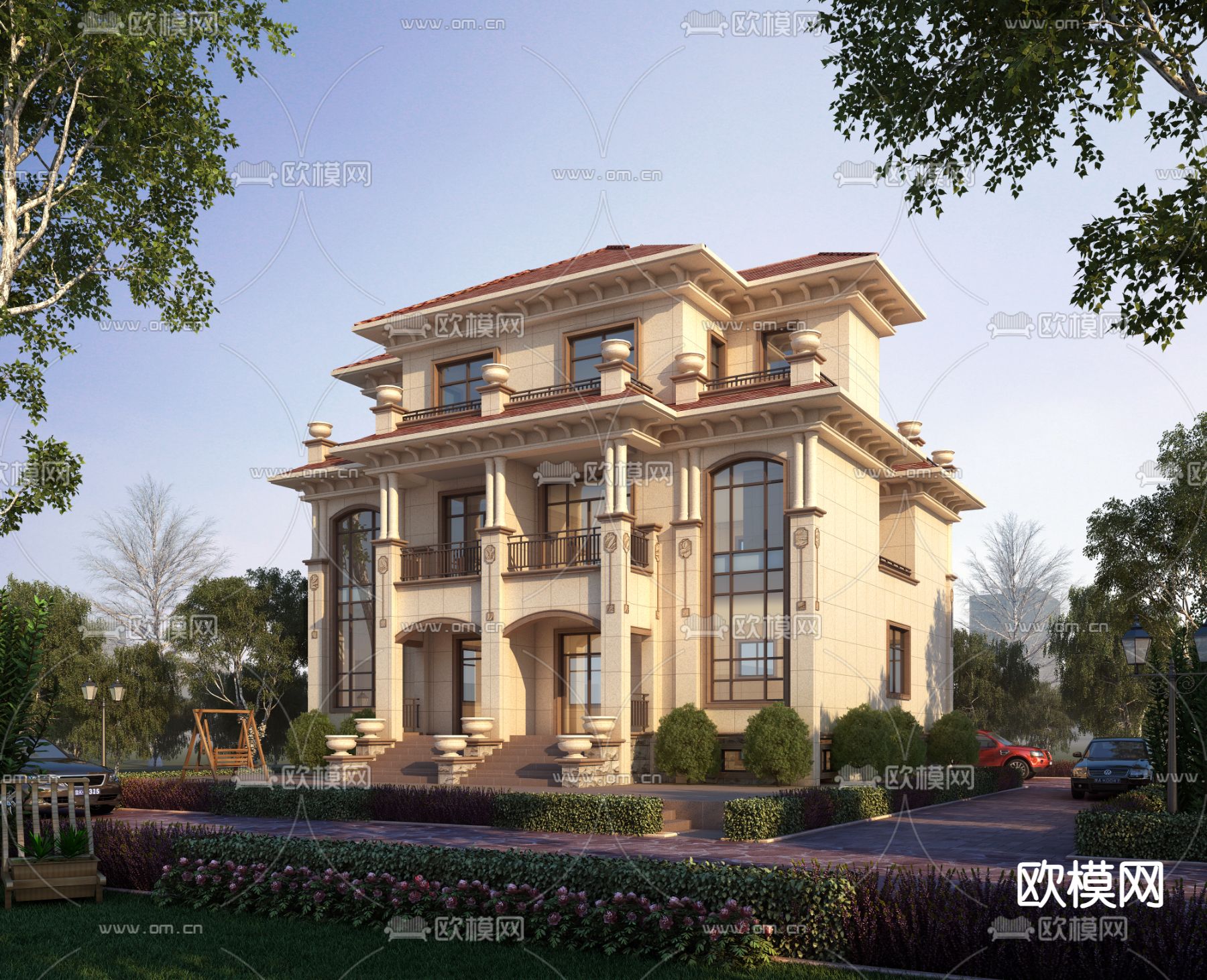 欧式双拼别墅3d模型下载