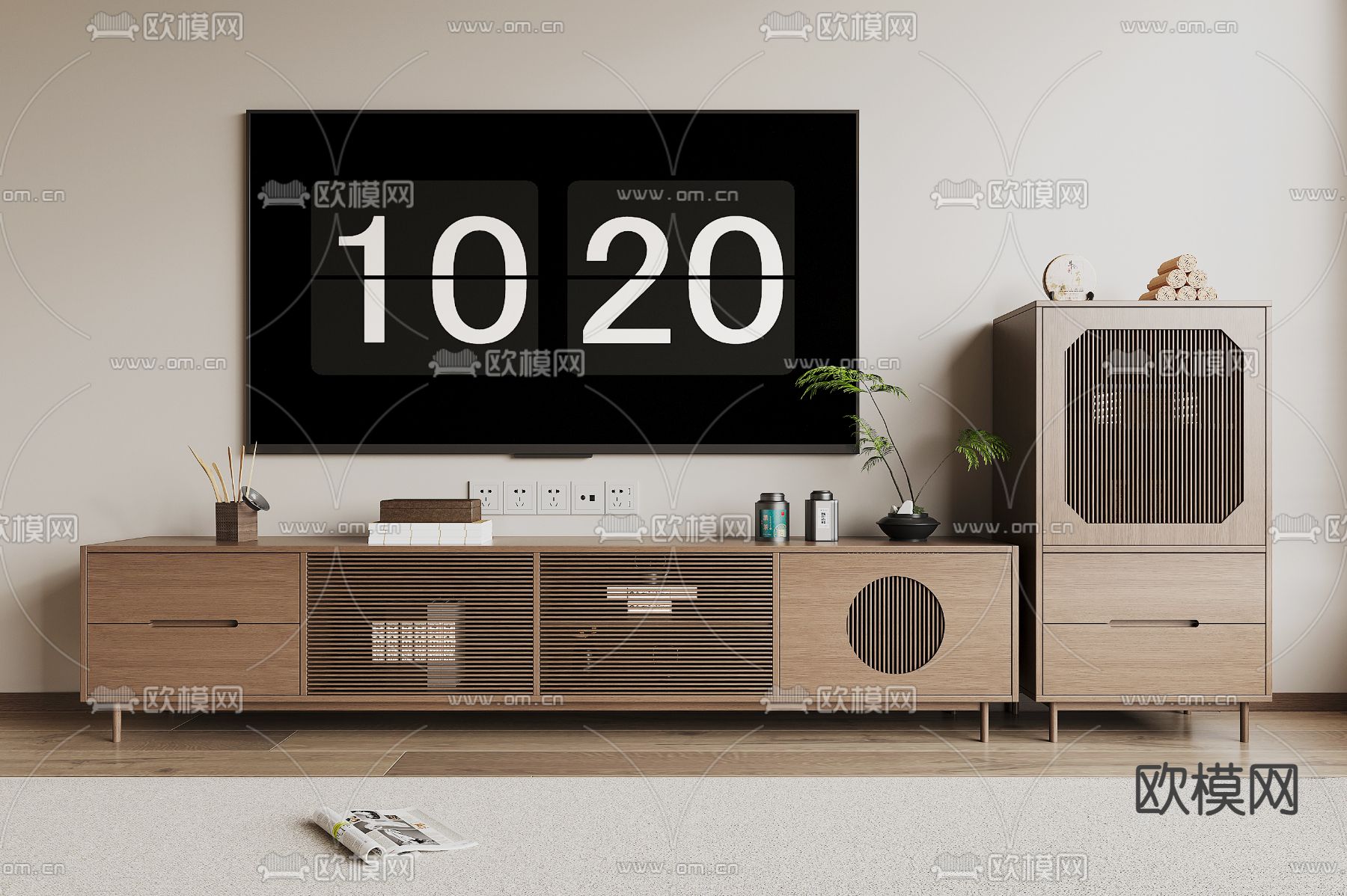 新中式电视柜3d模型下载