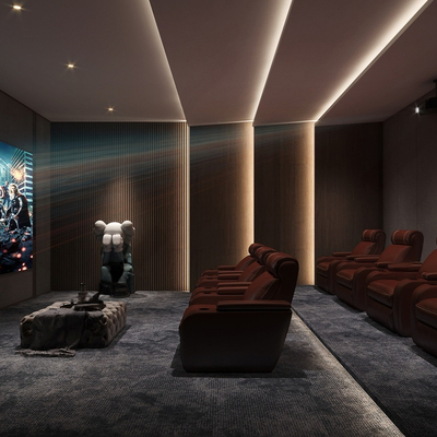  现代视听室 影音室su模型 