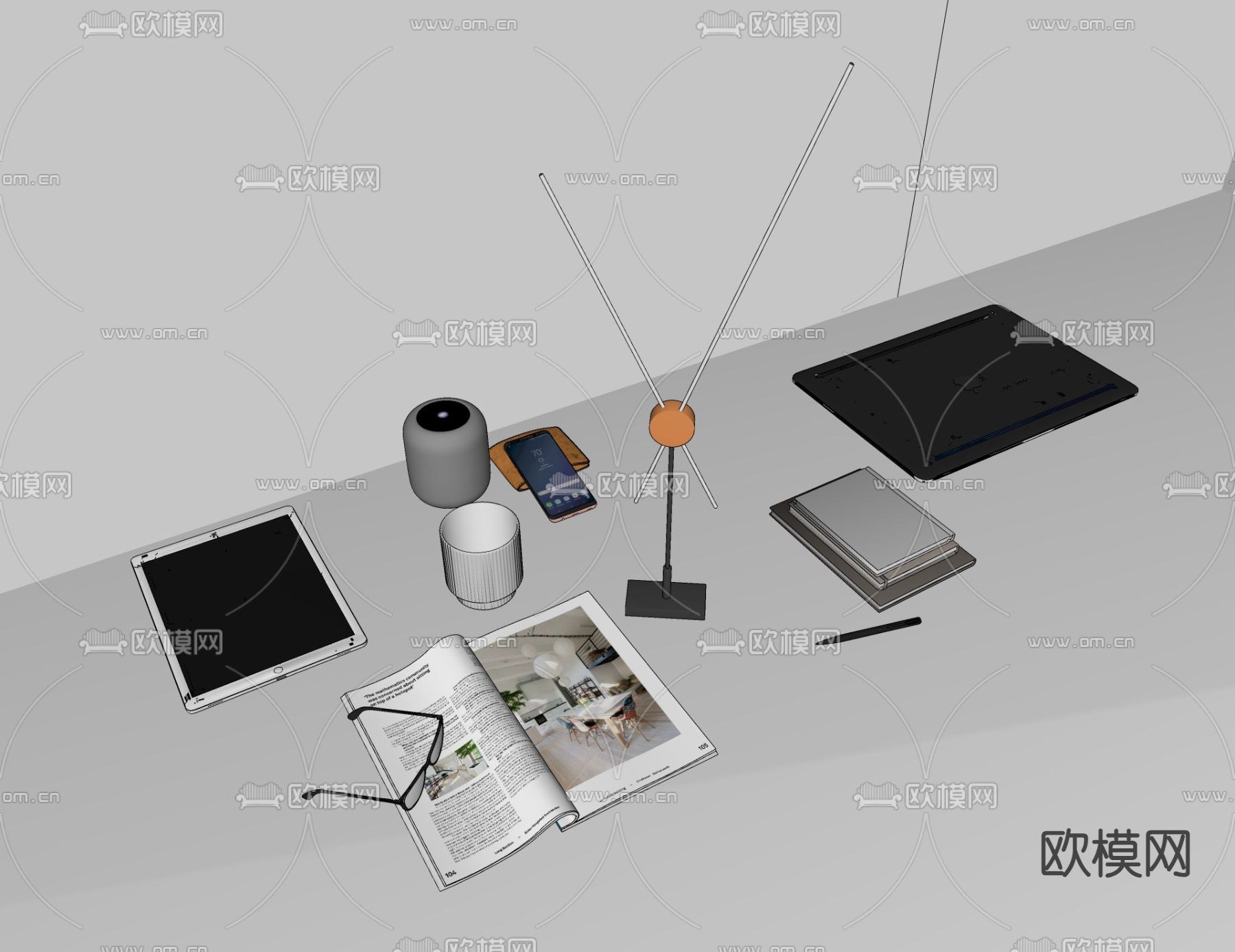 桌面摆件 平板 书籍su模型下载（渲染图2）
