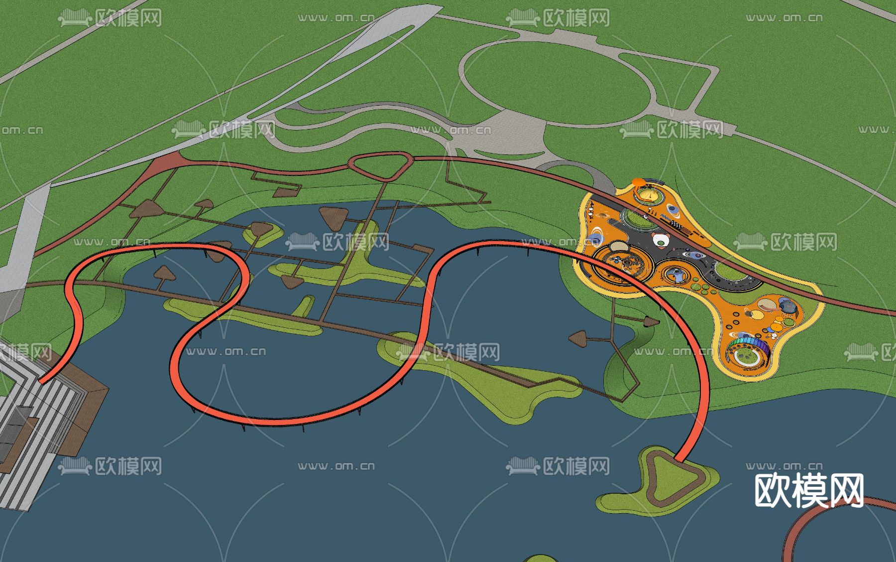 大型滨水公园su模型下载（渲染图3）