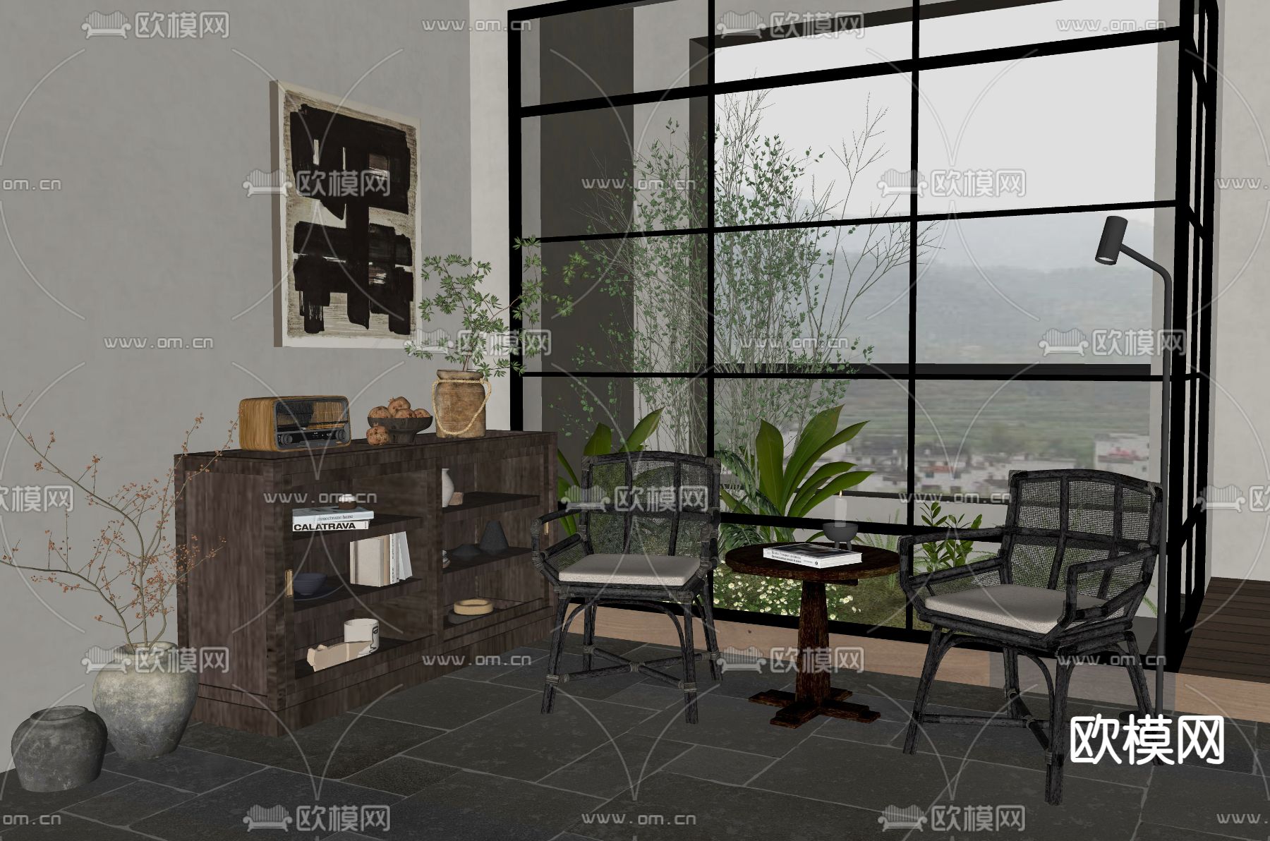 侘寂风休闲阳台su模型下载（渲染图2）