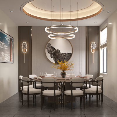  新中式餐厅 包房su模型 