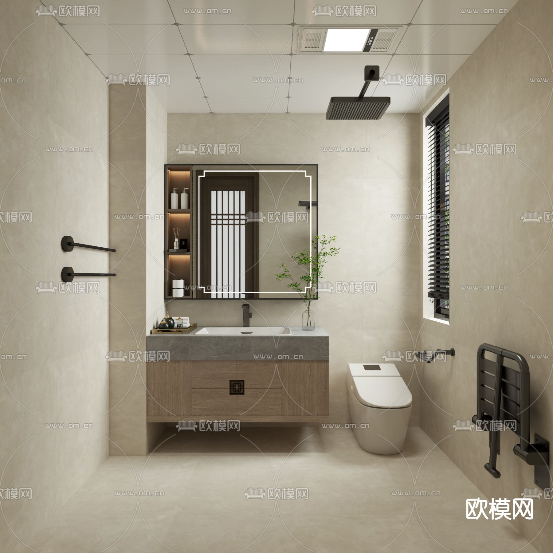 新中式卫生间su模型下载（渲染图1）