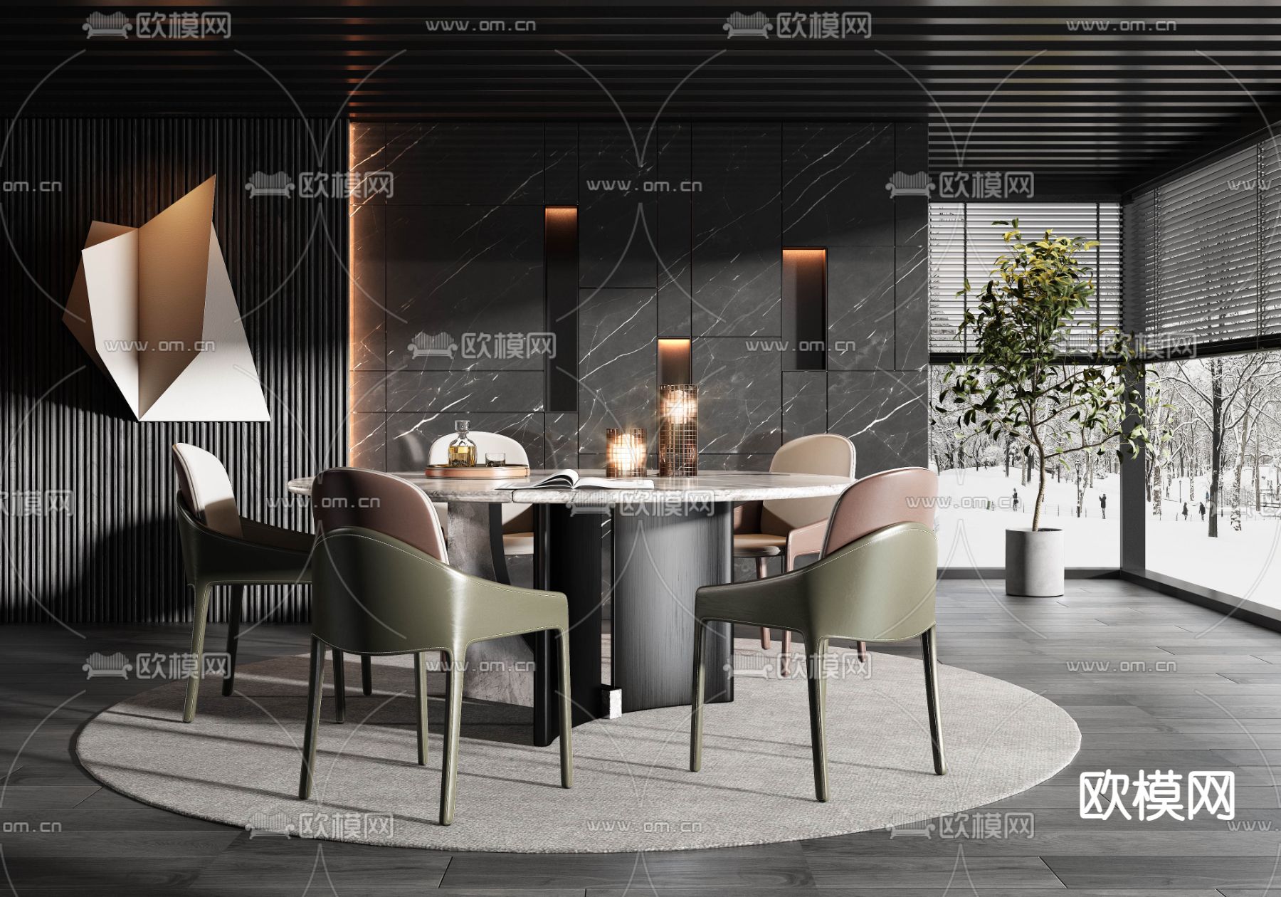 暗黑风餐厅su模型下载（渲染图1）