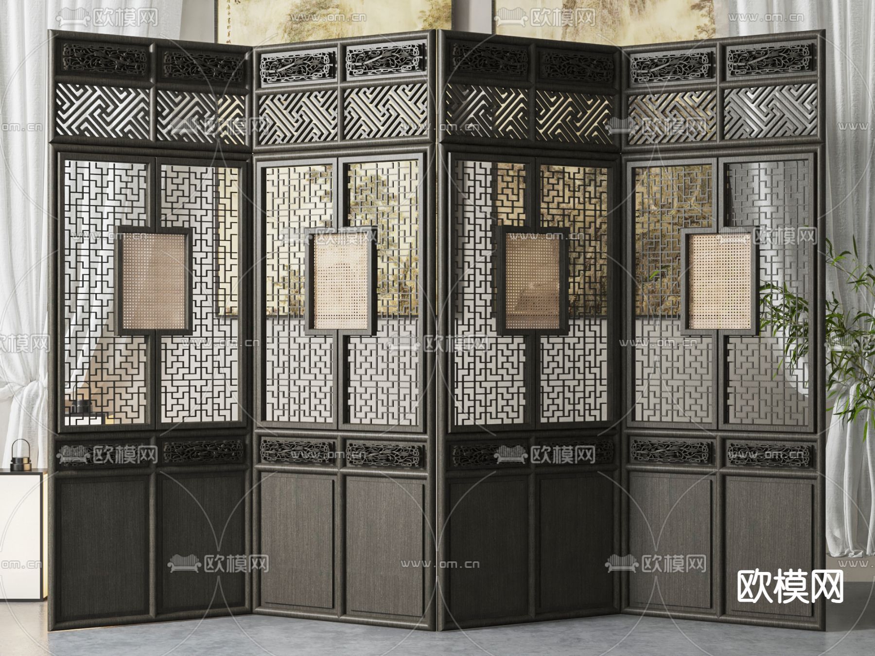 中式雕花屏风 隔断3d模型下载