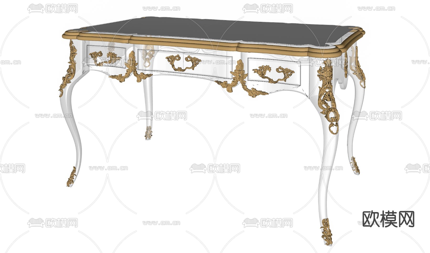 欧式书桌su模型下载（渲染图2）