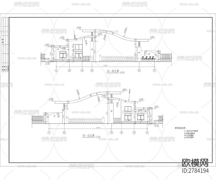 小區(qū)入口大門(mén)cad施工圖下載(渲染圖1)