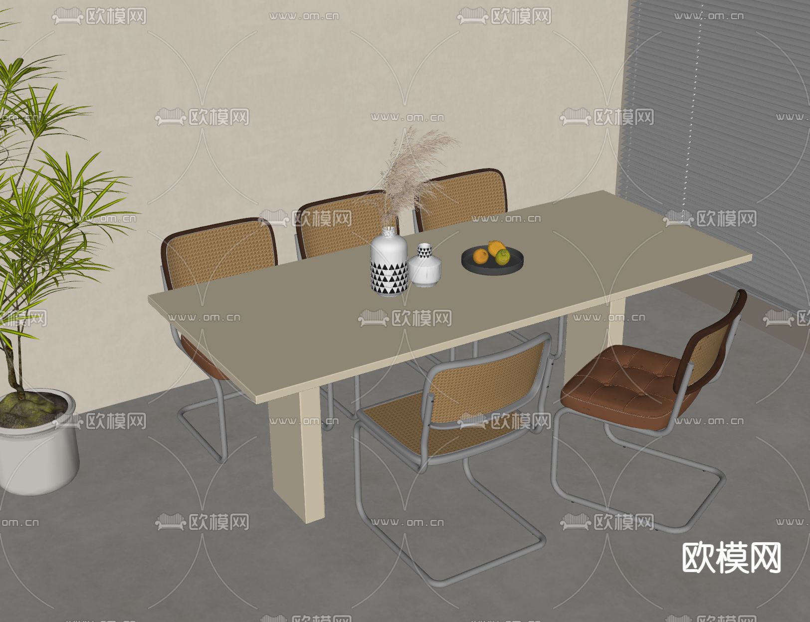 法式餐桌椅su模型下载（渲染图2）