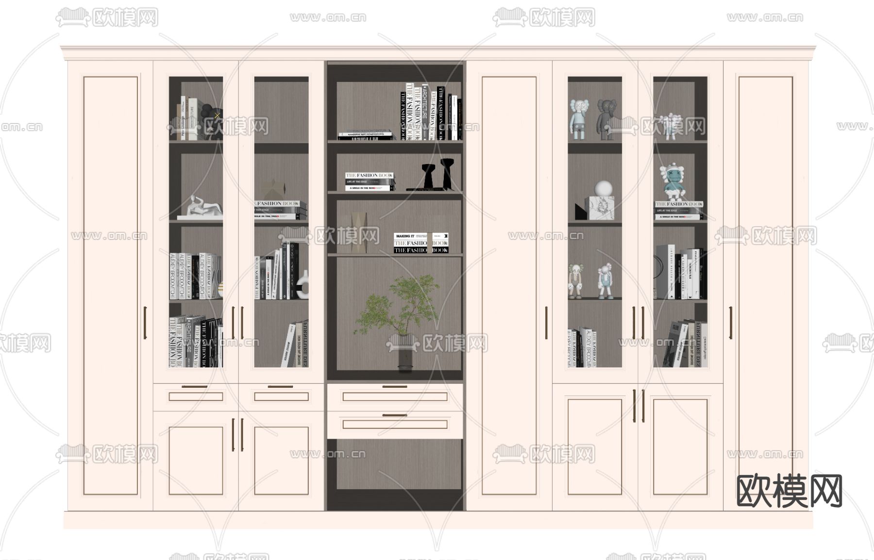 简欧书柜 装饰柜su模型下载（渲染图3）