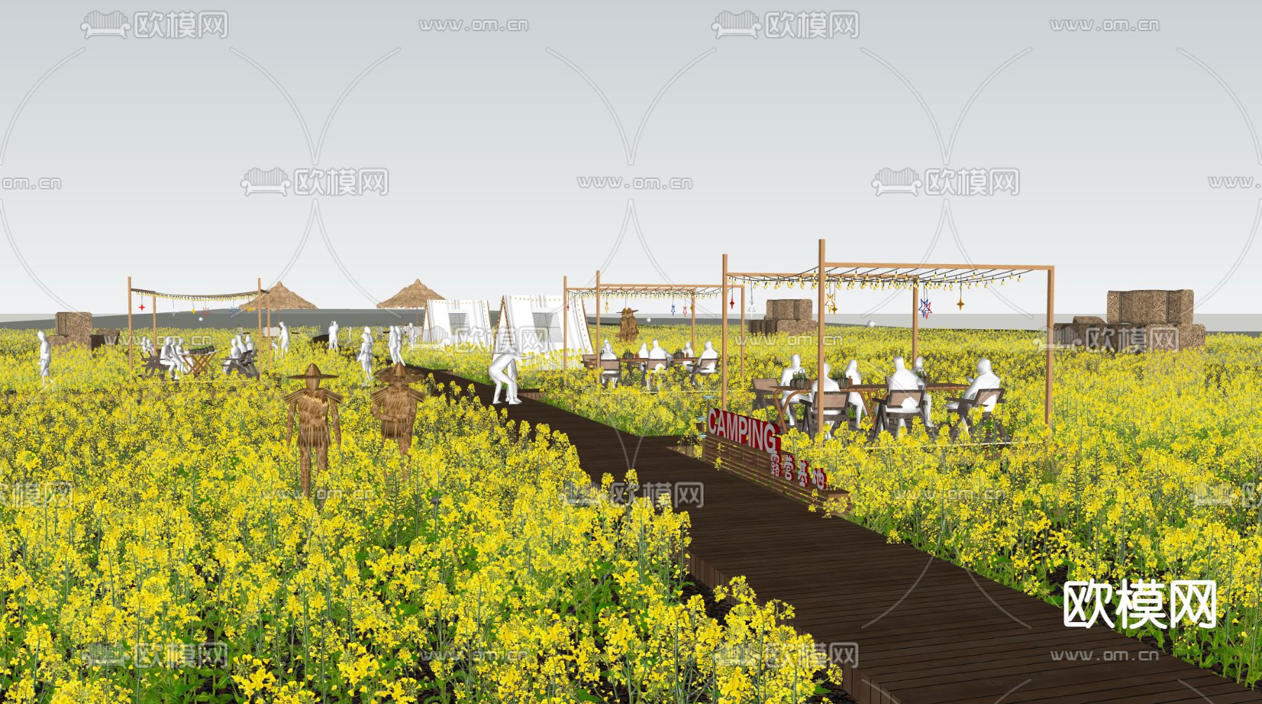 油菜花露营公园su模型