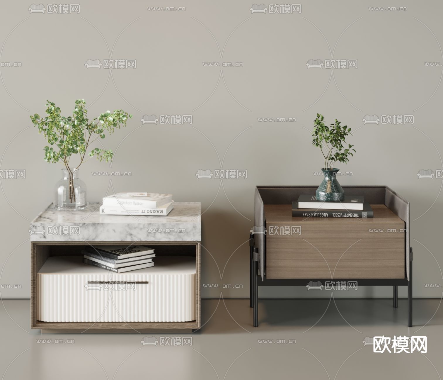 现代床头柜su模型下载（渲染图1）