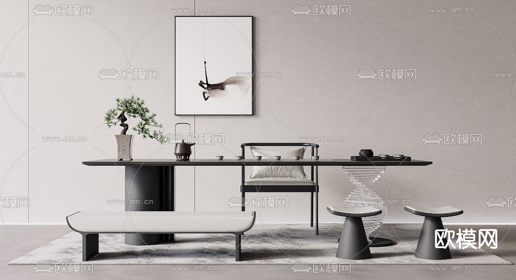 高级灰茶桌 茶台3d模型下载