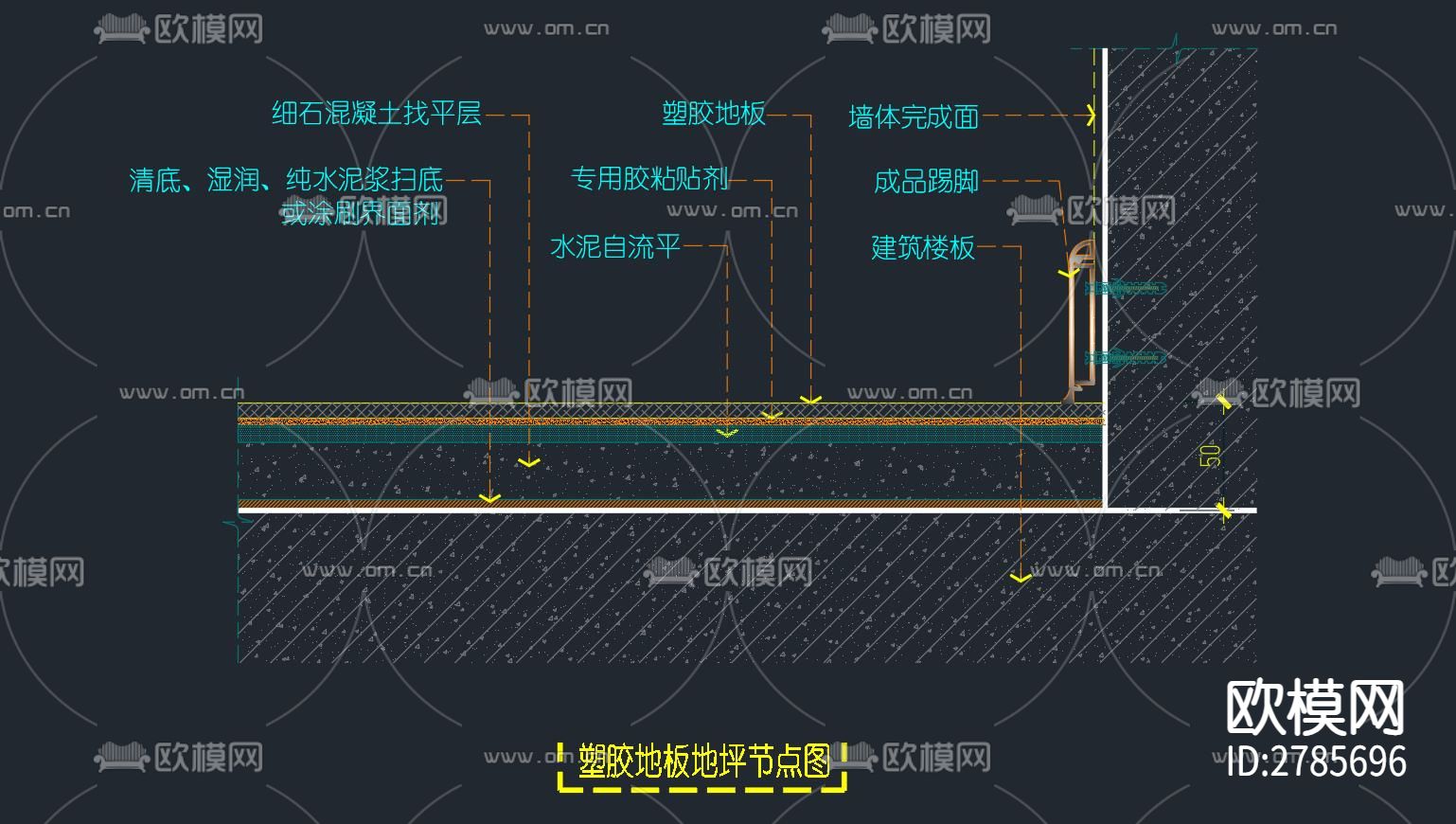 塑胶地板地坪及金属踢脚线节点大样图下载