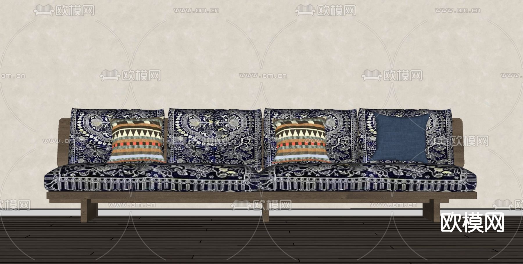 东南亚多人沙发su模型下载（渲染图2）