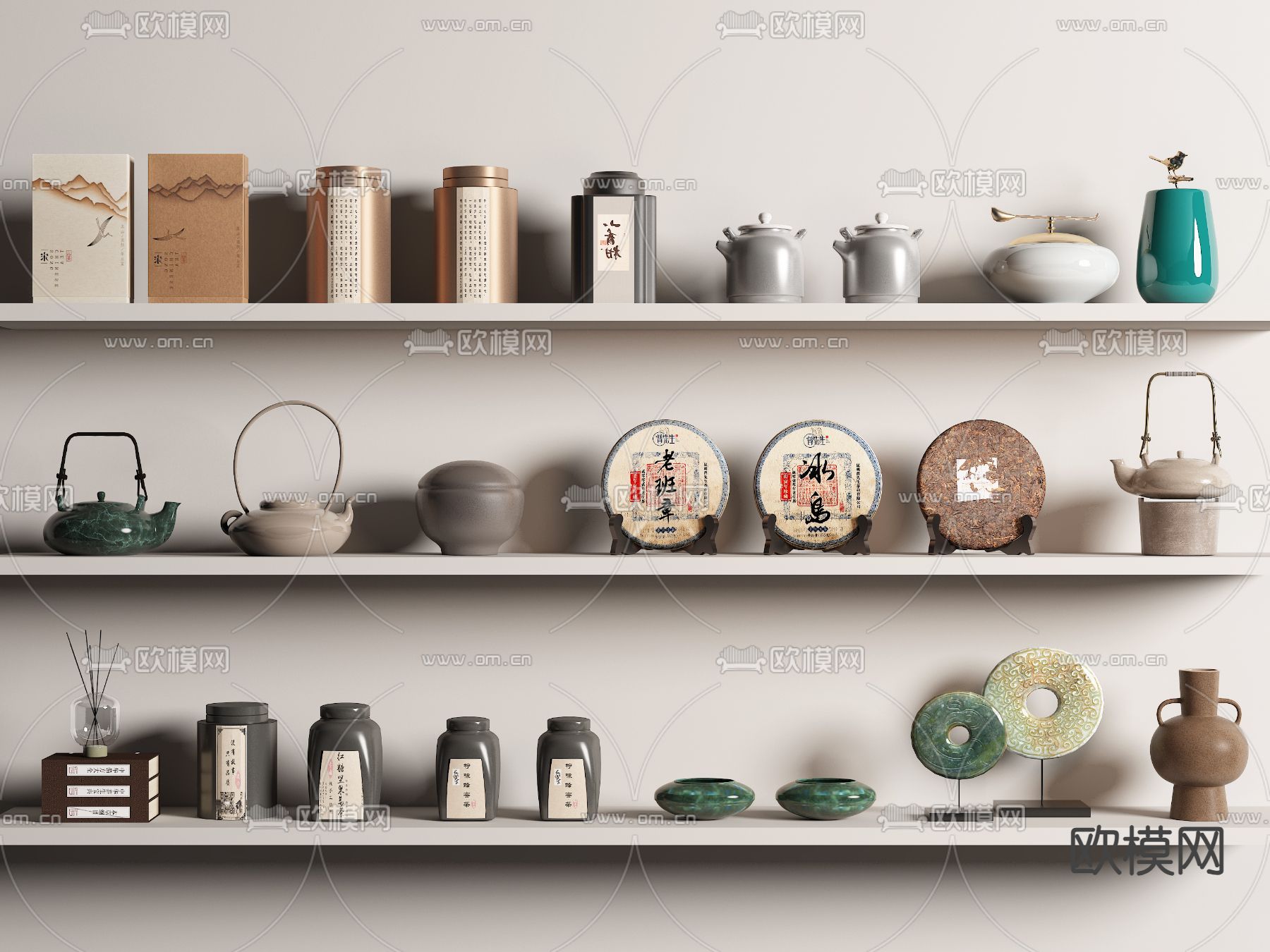 新中式茶具 茶饼su模型下载（渲染图1）