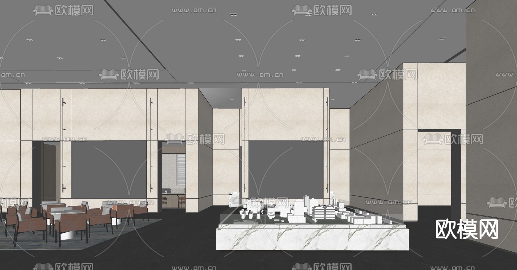 售楼处 洽谈区 沙盘区su模型下载（渲染图4）