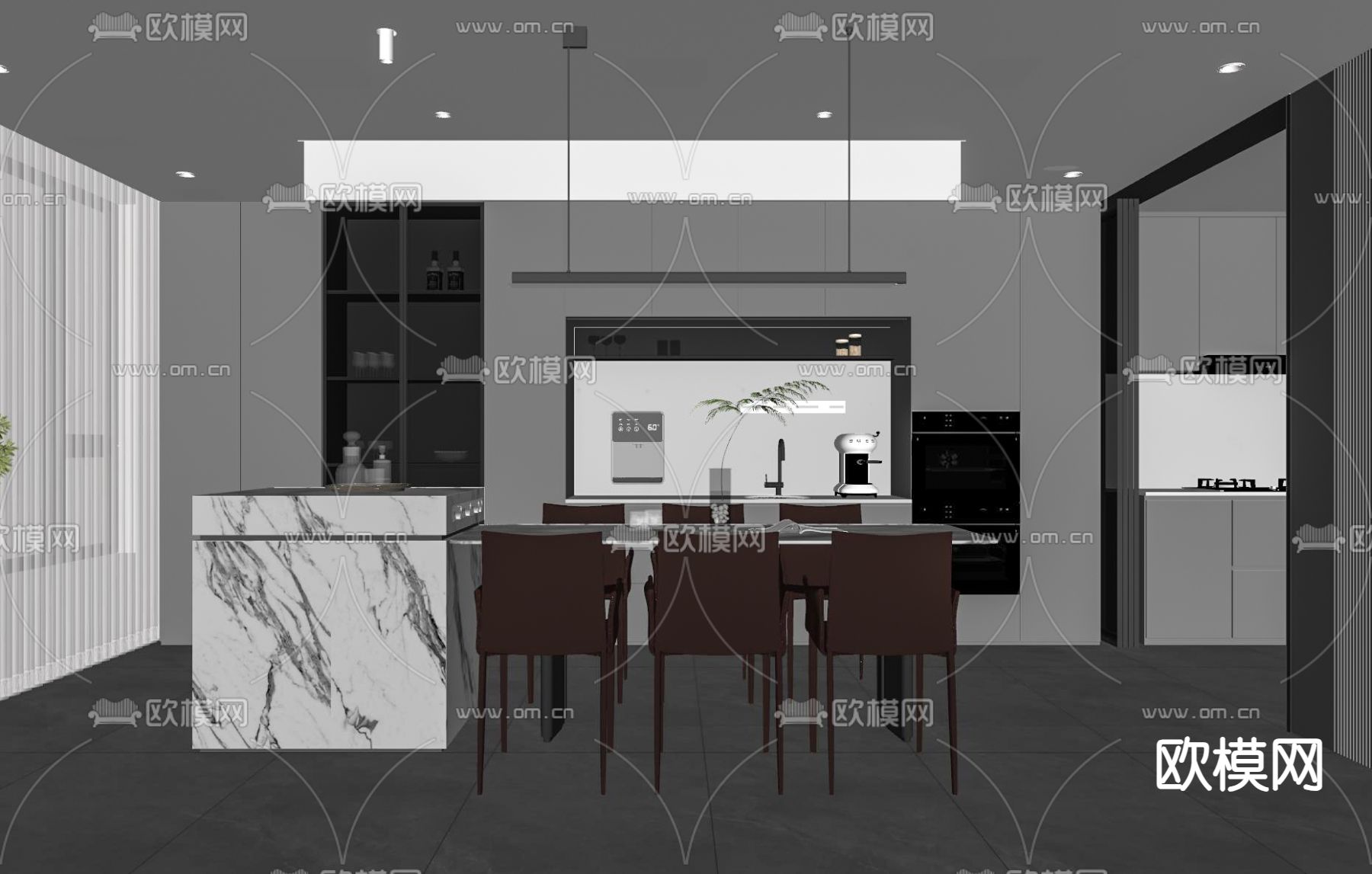 现代餐厅su模型下载（渲染图2）