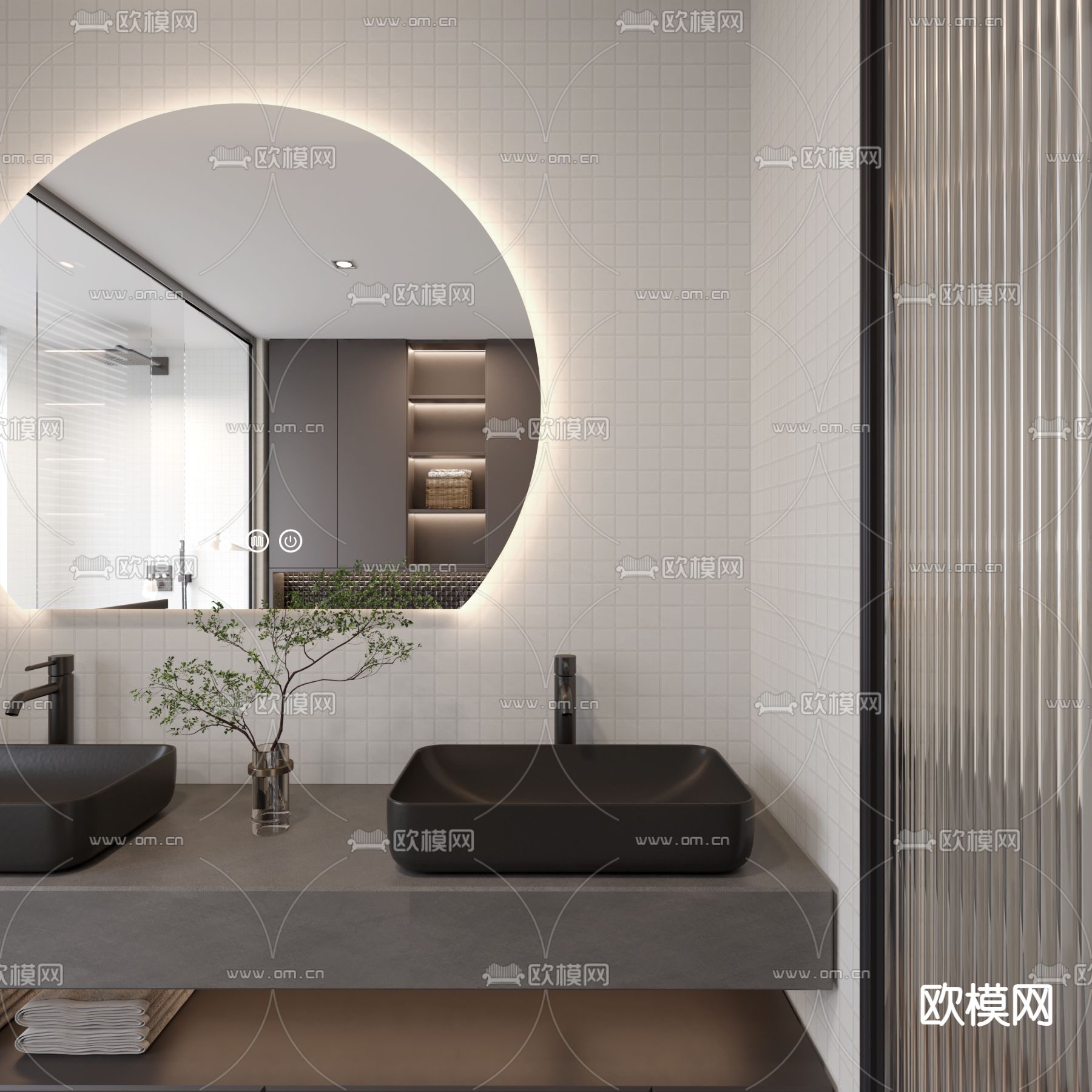 暗黑风卫生间su模型下载（渲染图2）