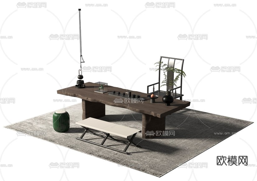 新中式茶桌 茶台3d模型下载