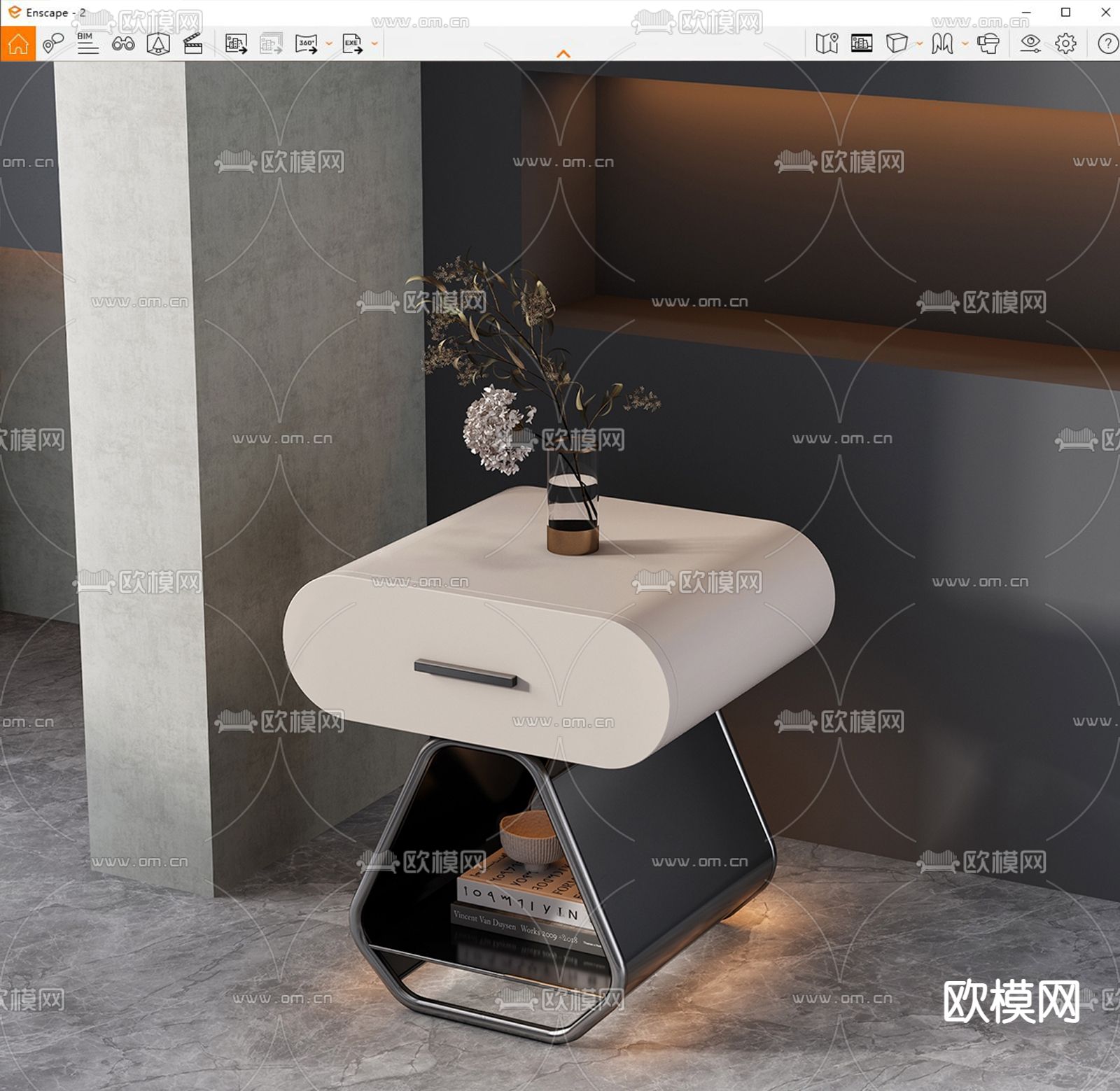 时尚床头柜su模型下载（渲染图2）