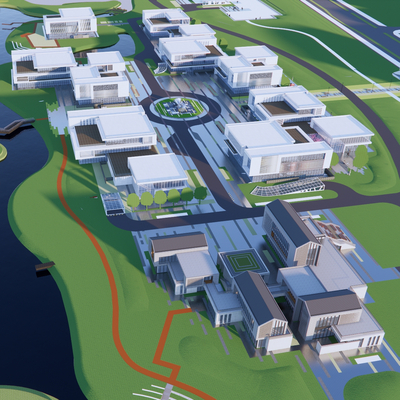  办公楼鸟瞰su模型 