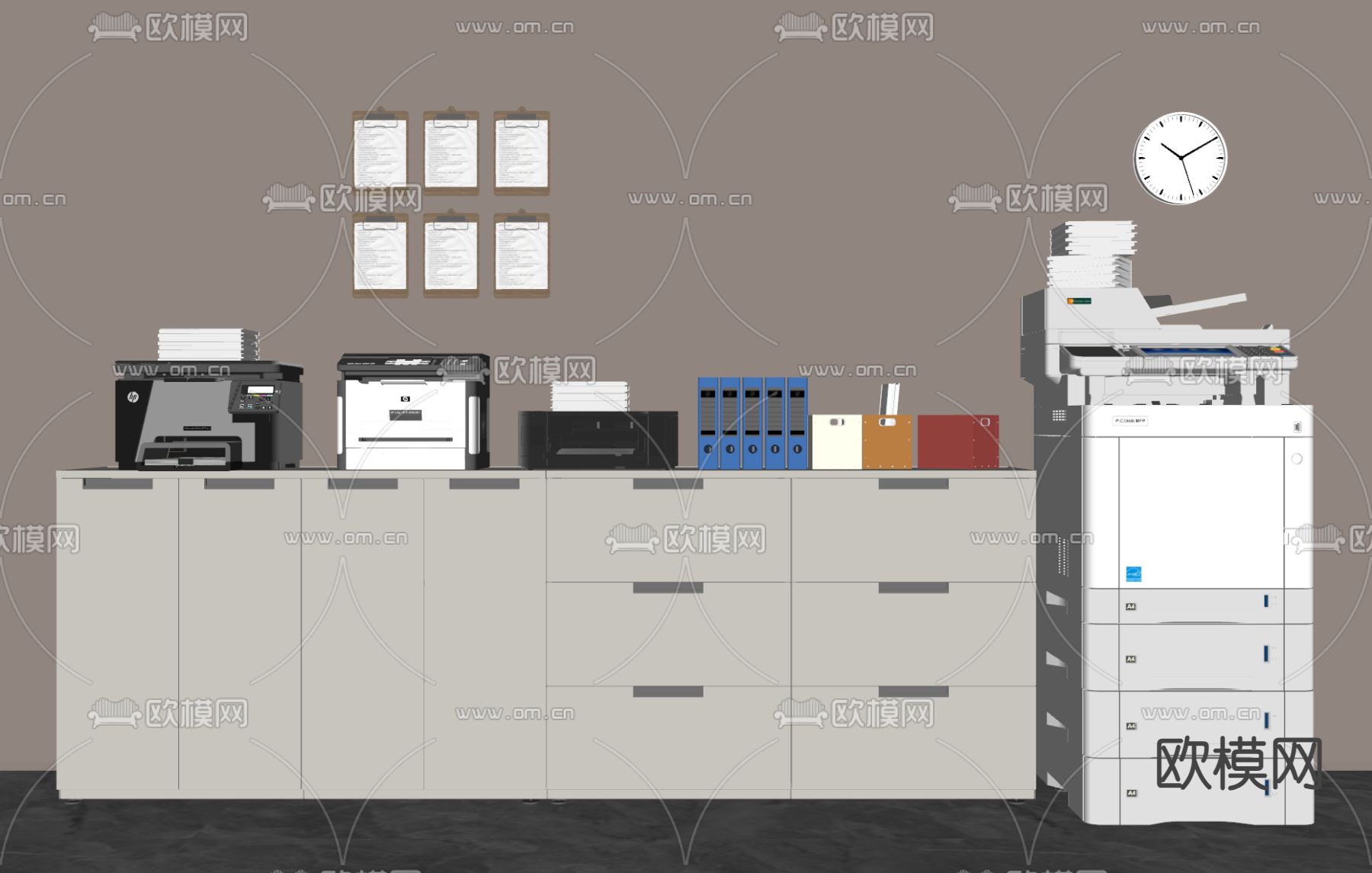 打印柜 复印机 储物柜 文件柜su模型下载（渲染图2）