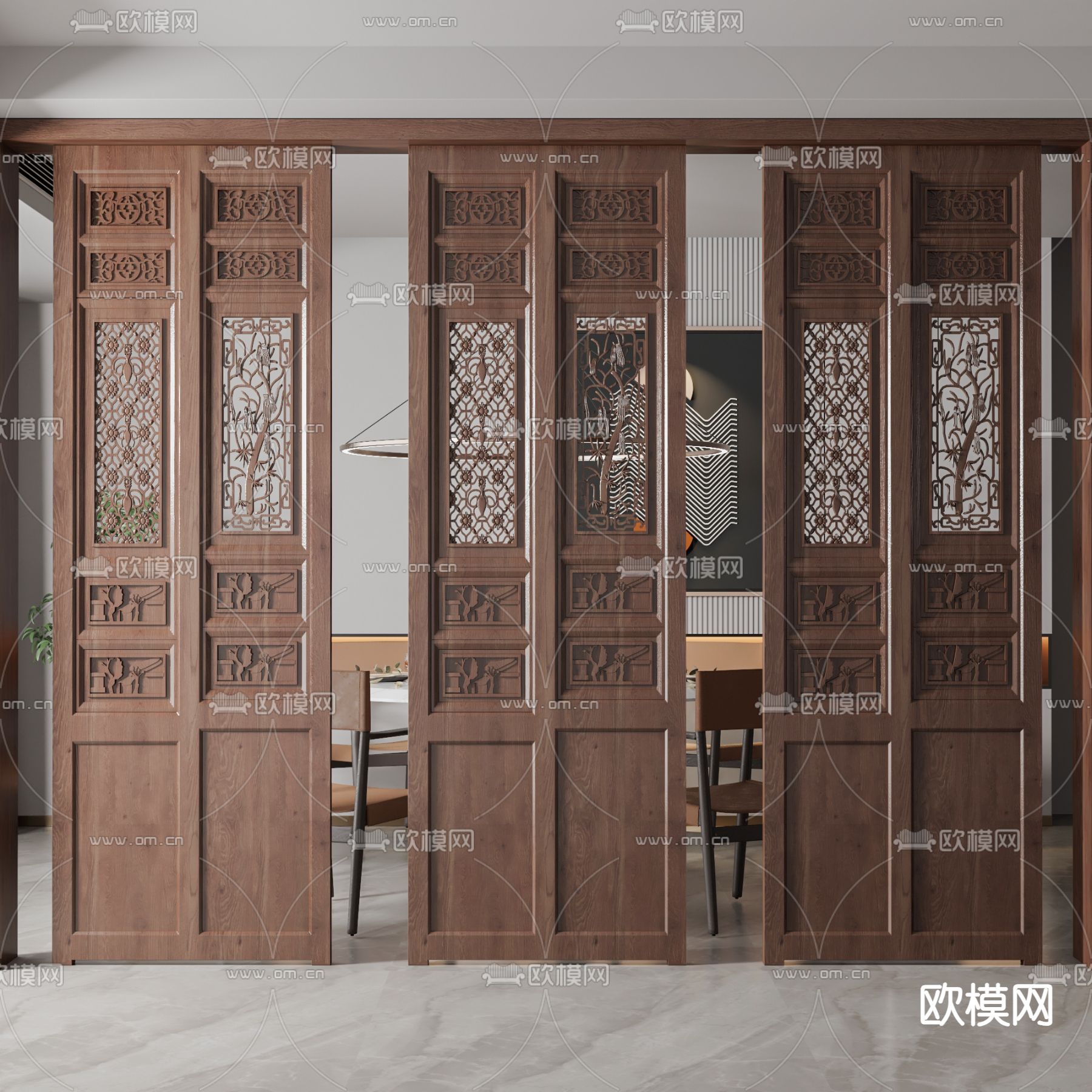 新中式屏风 隔断su模型下载（渲染图1）