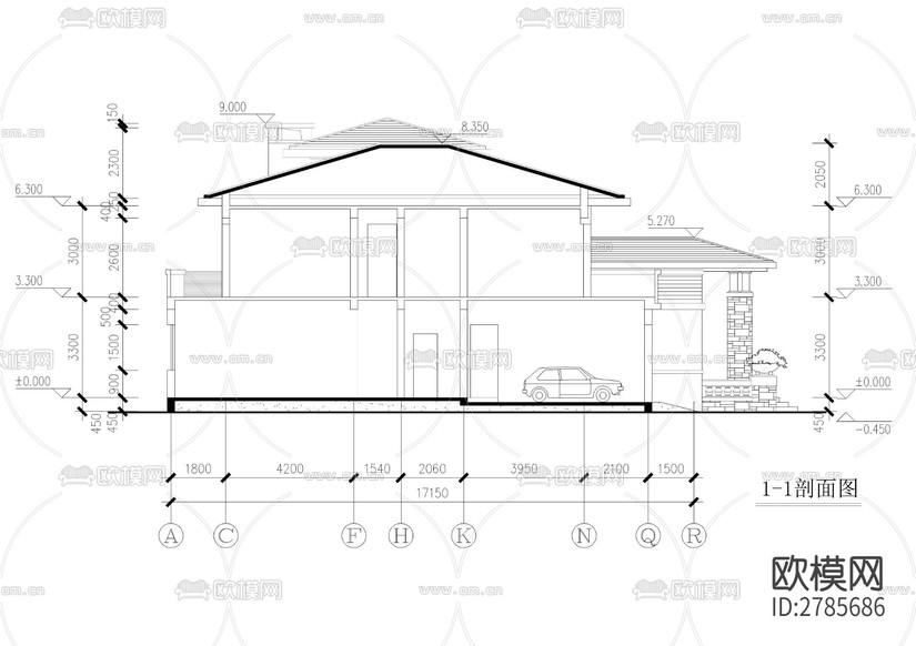 自建二層別墅建筑CAD施工圖下載(渲染圖9)