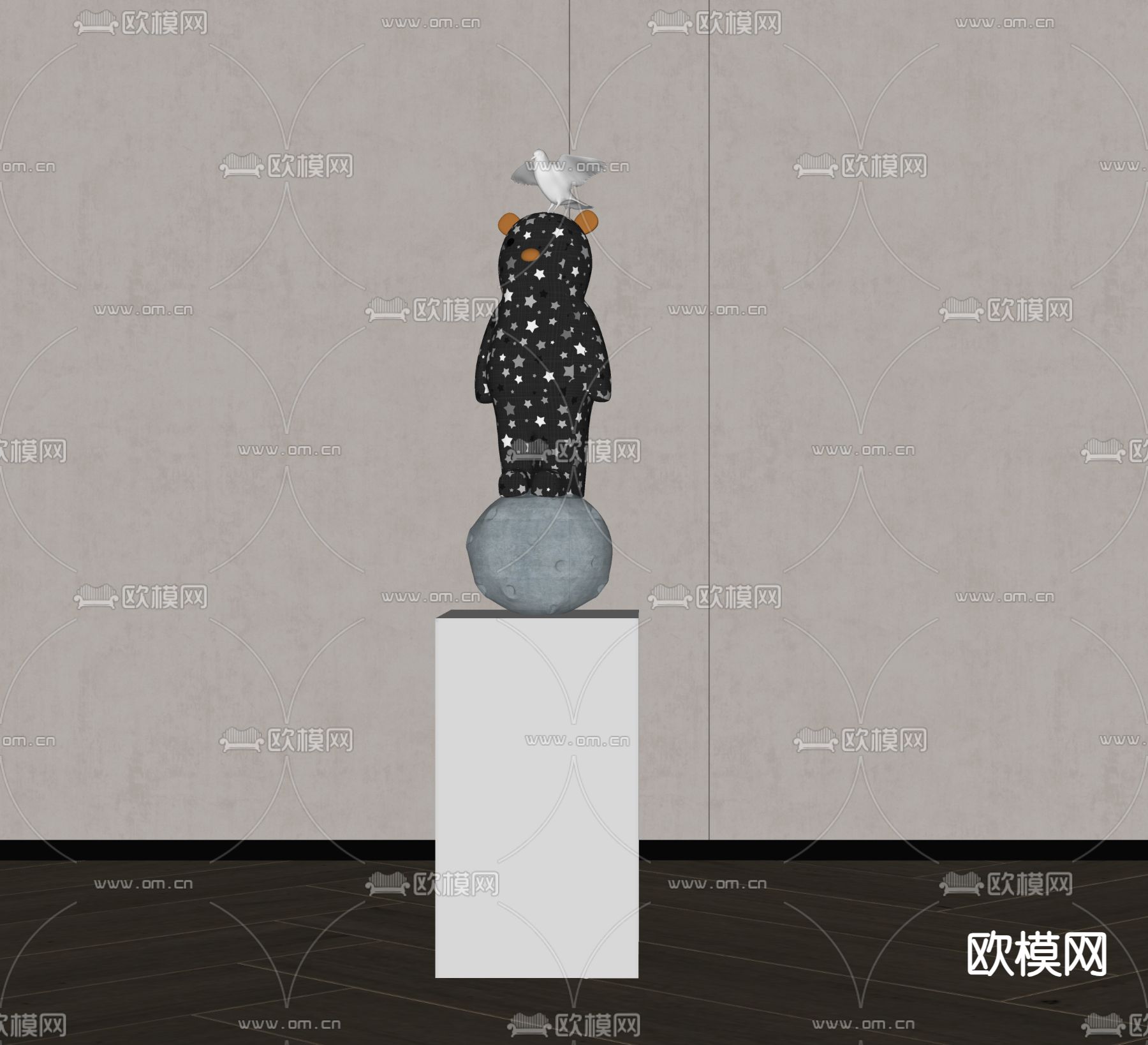 小熊潮玩 公仔 雕塑摆件su模型下载（渲染图2）