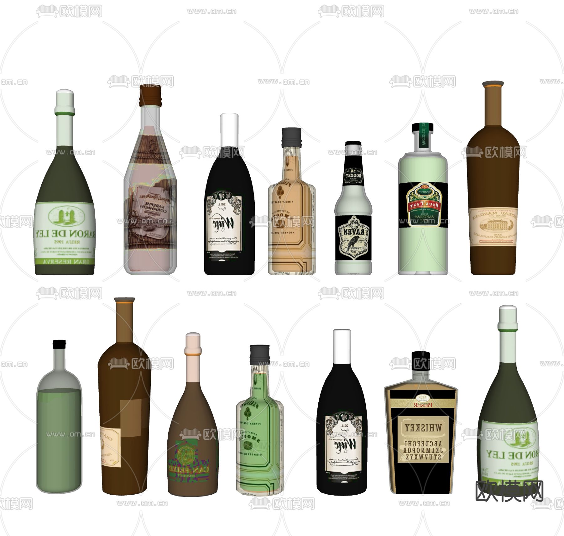 酒水 洋酒 红酒 酒瓶su模型下载（渲染图2）