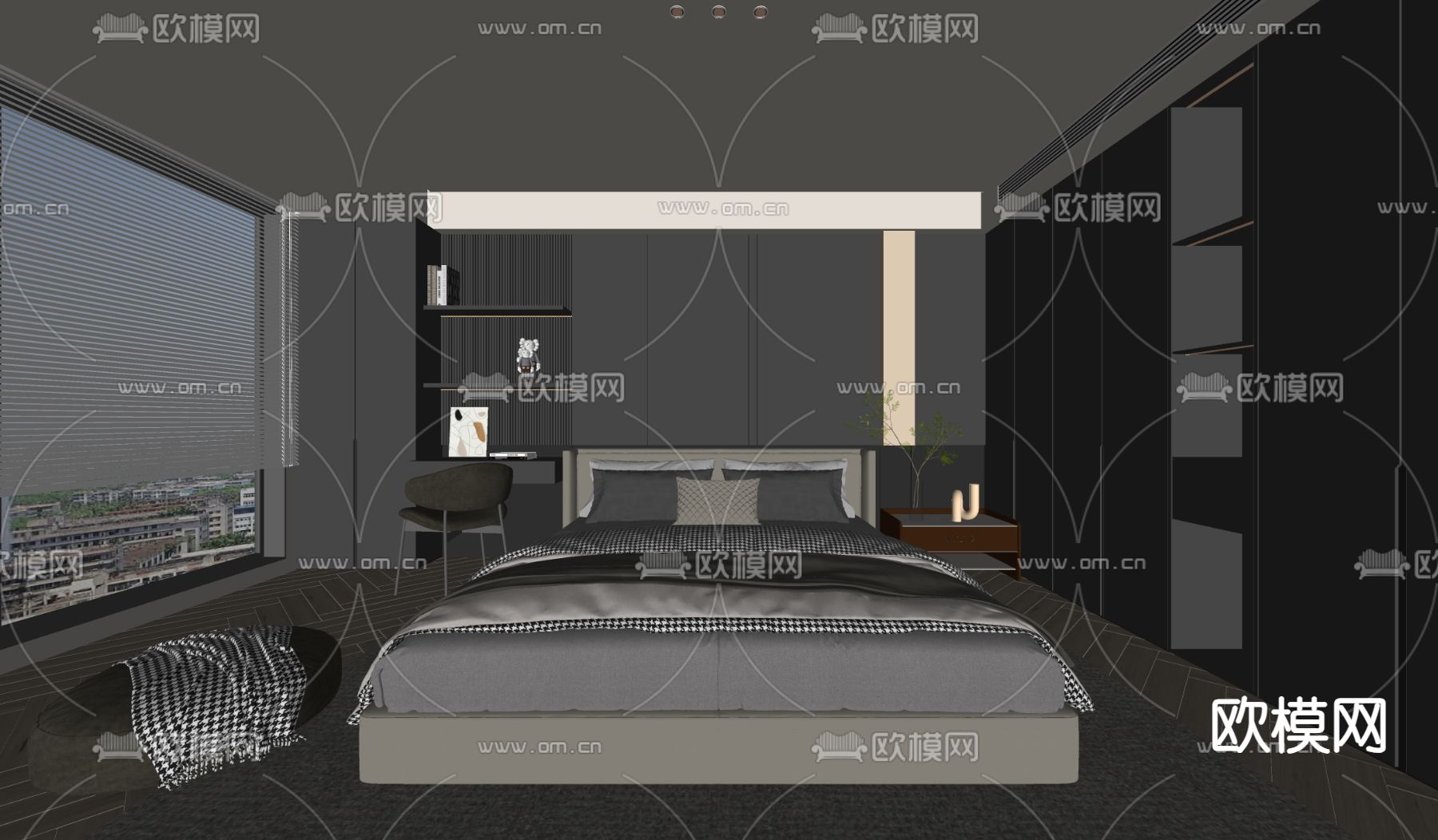 暗黑风卧室 主卧su模型下载（渲染图2）