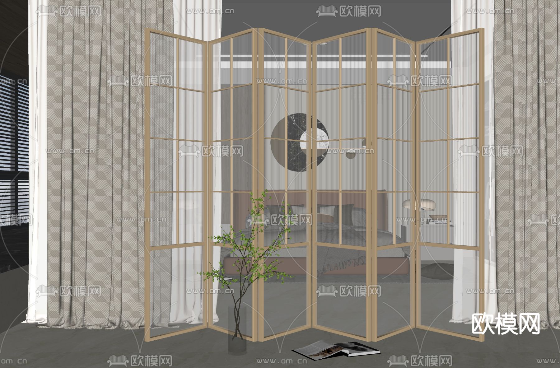 玻璃屏风 隔断su模型下载（渲染图2）