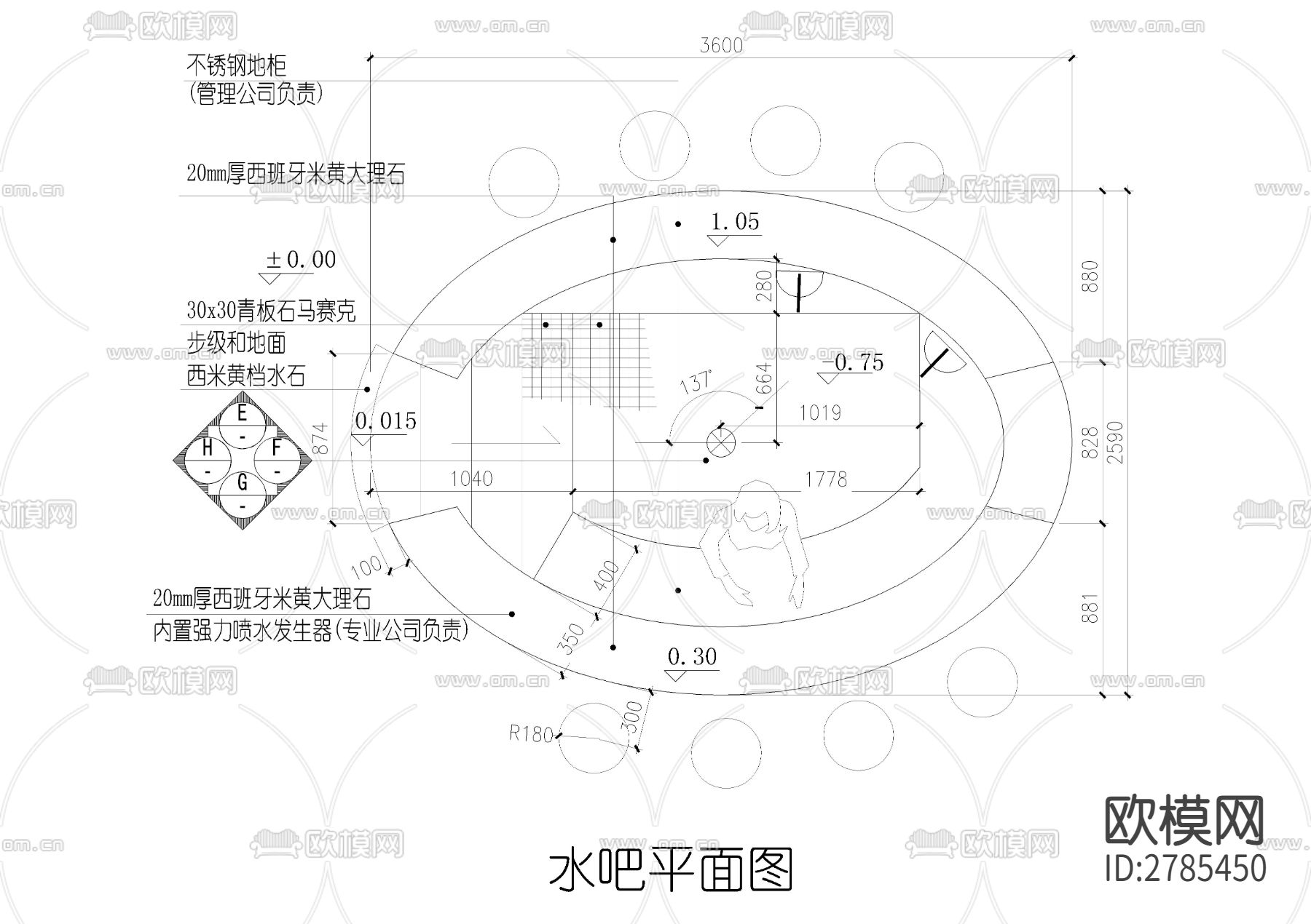 游泳池水吧CAD施工图下载（渲染图1）