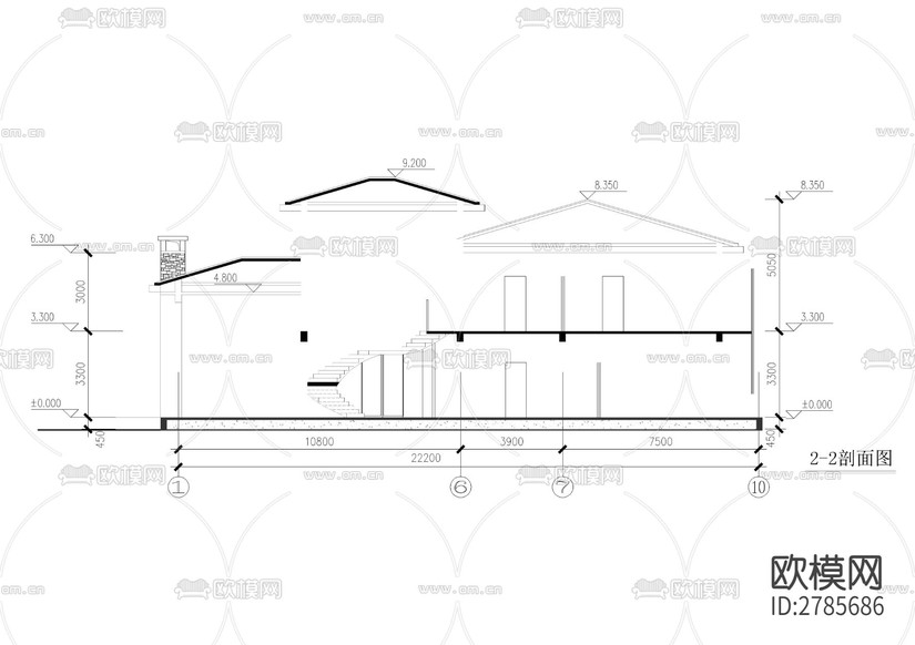 自建二層別墅建筑CAD施工圖下載(渲染圖7)