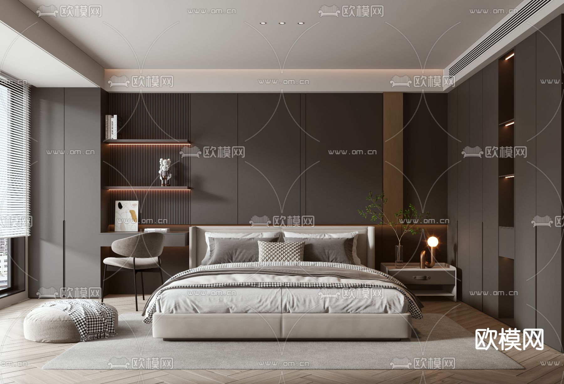 暗黑风卧室 主卧su模型下载（渲染图1）