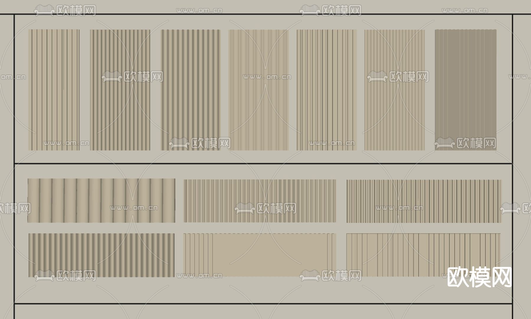 护墙板 格栅板 长城板 波浪板su模型下载（渲染图2）
